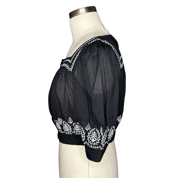 DEREK LAM 10 CROSBY Tama‎ Black White Embroidered Crop Top Blouse Women's Size 0 - Picture 3 of 11